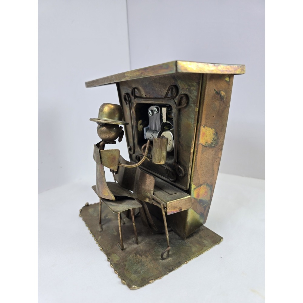 VTG Copper The Sting Metal Music Box Piano Player Figurine Hong Kong Tested Good